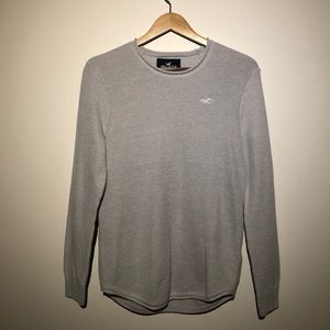 Grey, Waffle-Knit, Curved Hem Sweater Hollister